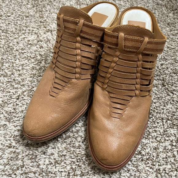 DOLCE VITA Camel Brown Almond Toe Block Heel Slip On Leather Mules Size 8.5 - Picture 8 of 8